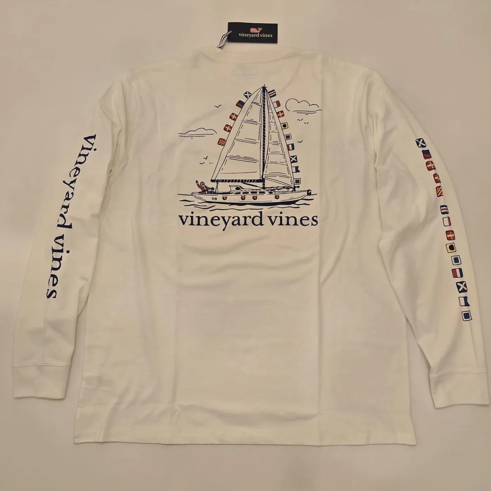 NWT Vineyard Vines Mens Large Christmas Burgees Sailboat Graphic Long Sleeve Tee - Picture 2 of 6